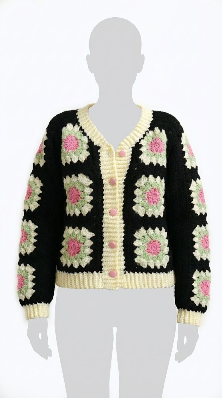 Black Knit Flower Pullover | Knitting Knife